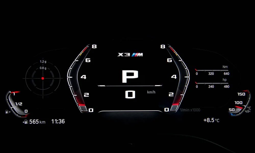 Фото BMW X3 M (2024) — приборная панель. Экран приборов за рулём — вся ходовая информация перед глазами BMW X3 M (2024) — приборная панель
