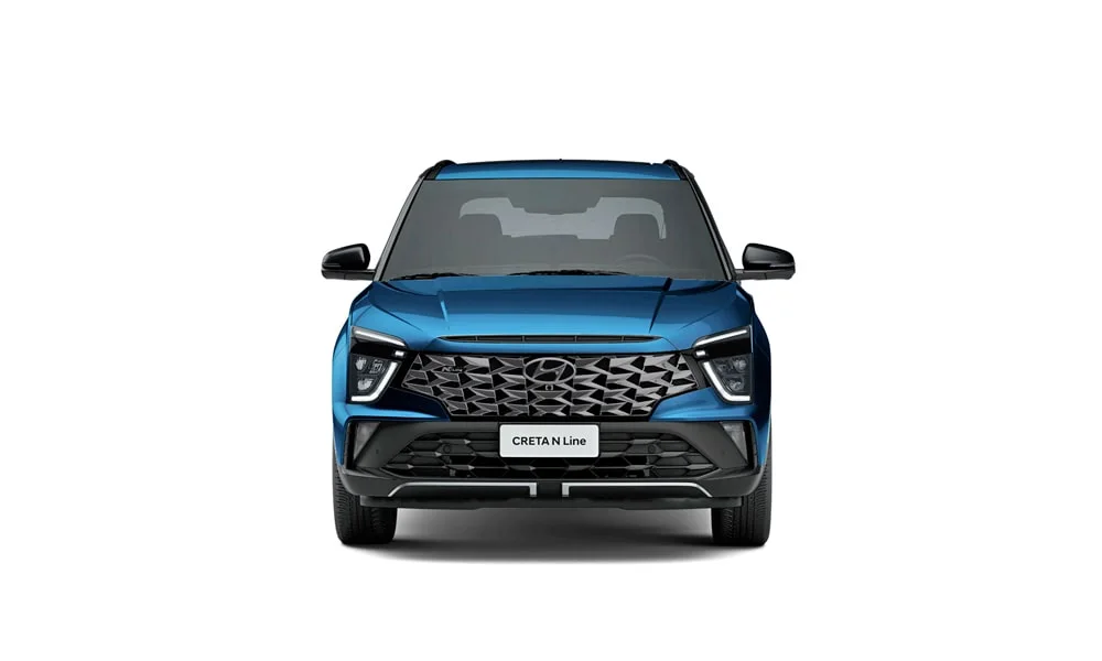 Фото Hyundai Creta N Line (2024) — вид спереди, фото 7. Анфас: пропорции капота, посадка кузова и графика ходовых огней Hyundai Creta N Line (2024) — вид спереди, фото 7