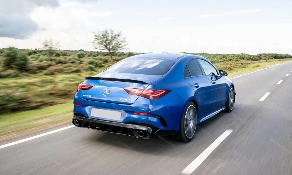 Фото Mercedes-Benz CLA (2024) — вид сзади, фото 4. Графика фонарей, бампер и оформление пятой двери Mercedes-Benz CLA (2024) — вид сзади, фото 4