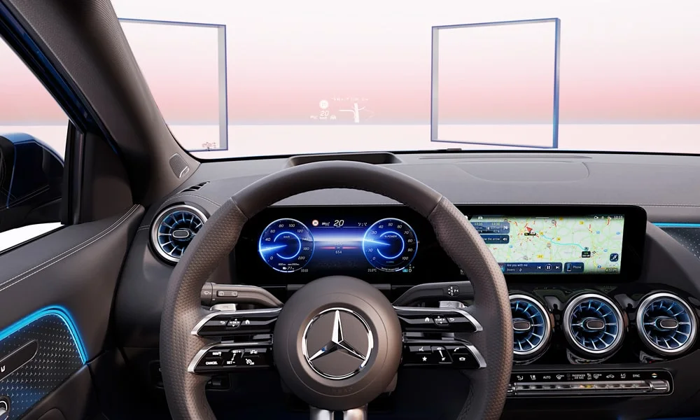 Фото Mercedes-Benz EQB (2024) — экран мультимедиа, фото 2. Интерфейс медиасистемы крупным планом. Быстрота отклика интерфейса важнее диагонали — оцените её на тест-драйве Mercedes-Benz EQB (2024) — экран мультимедиа, фото 2