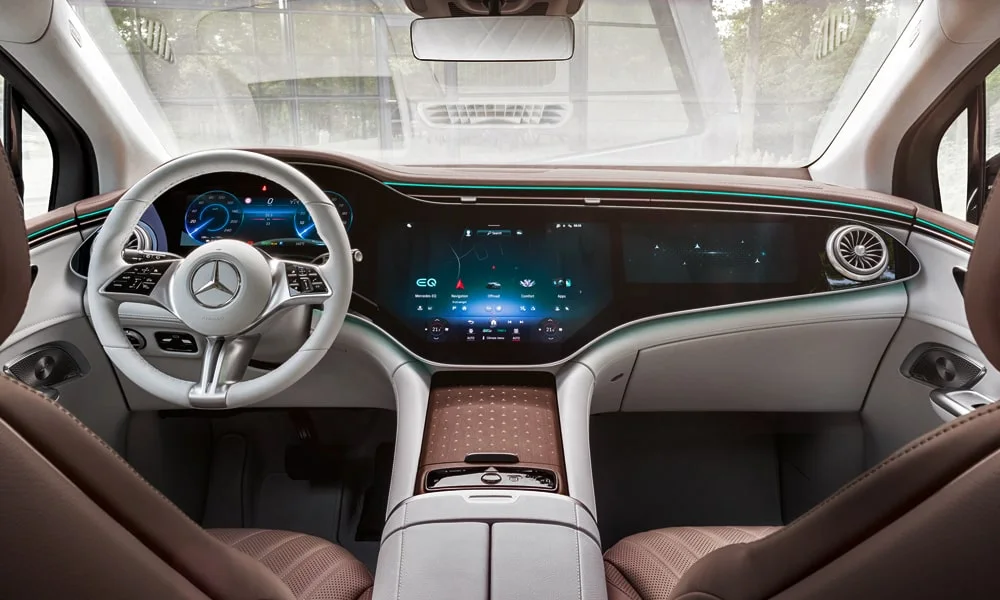Фото Mercedes-Benz EQE SUV (2024) — передняя панель. Компоновка экранов, дефлекторов и консоли Mercedes-Benz EQE SUV (2024) — передняя панель
