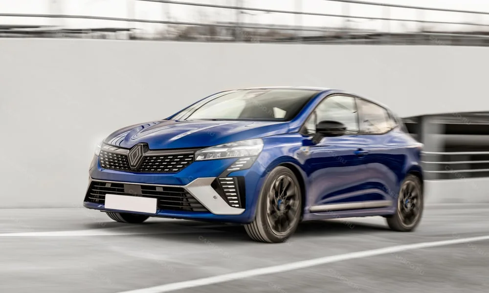 Фото Renault Clio RS — вид спереди, фото 7. Синий кузов, строгая симметрия оптики — базовый ракурс знакомства с дизайном Renault Clio RS — вид спереди, фото 7