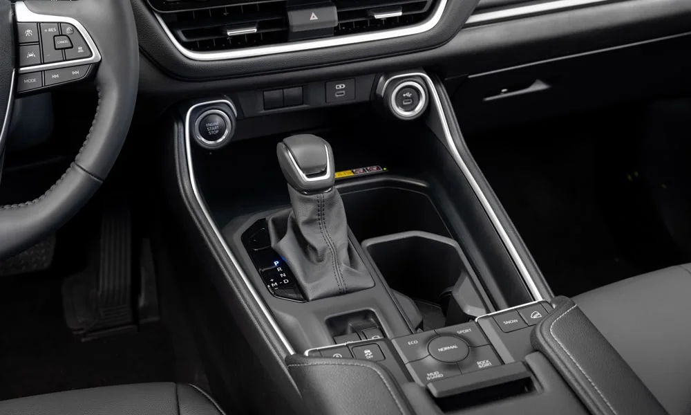 Фото Toyota Grand Highlander (2024) — селектор коробки передач. Управление коробкой: компактный селектор освобождает место на тоннеле. Режимы движения и электронный ручник собраны рядом с селектором Toyota Grand Highlander (2024) — селектор коробки передач