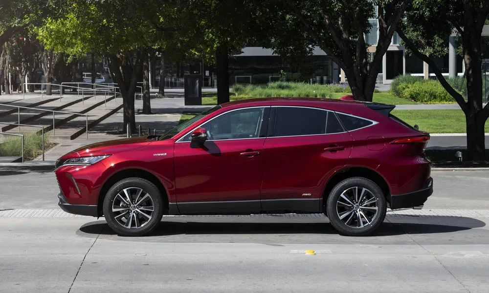 Фото Toyota Venza — вид сбоку, фото 3. Профиль в красном цвете: соотношение колёсной базы и свесов. Длинная база — простор второго ряда; короткие свесы упрощают парковку Toyota Venza — вид сбоку, фото 3